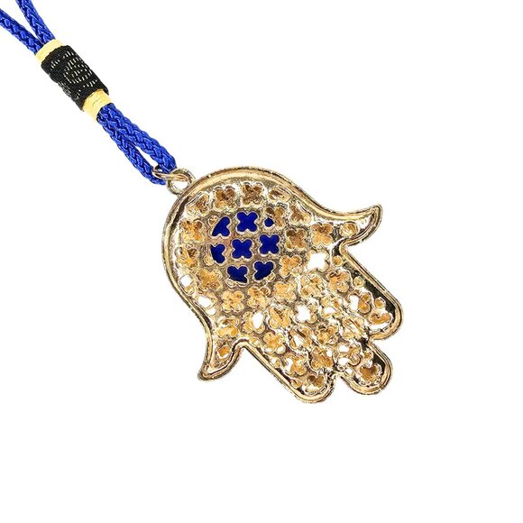 HAMSA HAND & Evil Eye Amulet Pendant Ornament with Crystal Rhinestones & Cord - Picture 5 of 5
